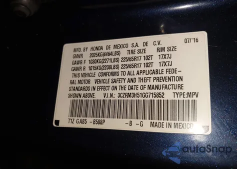 2016 Honda Cr-V Ex from USA, damaged, VIN 3CZRM3H51GG715852